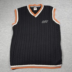 FUBU Sweater Vest Men XL Black Striped Cable Knit V-Neck The Collection VTG